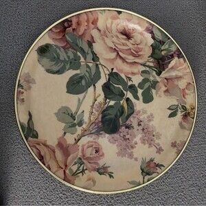 Vintage Arnold Designs LTD Round Gold Edged Tea Tray Rose Floral Pink Britain